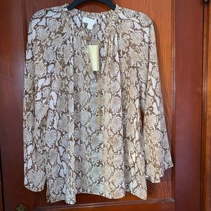 Michael Kors Khaki Snakeskin Chain Embellished Top